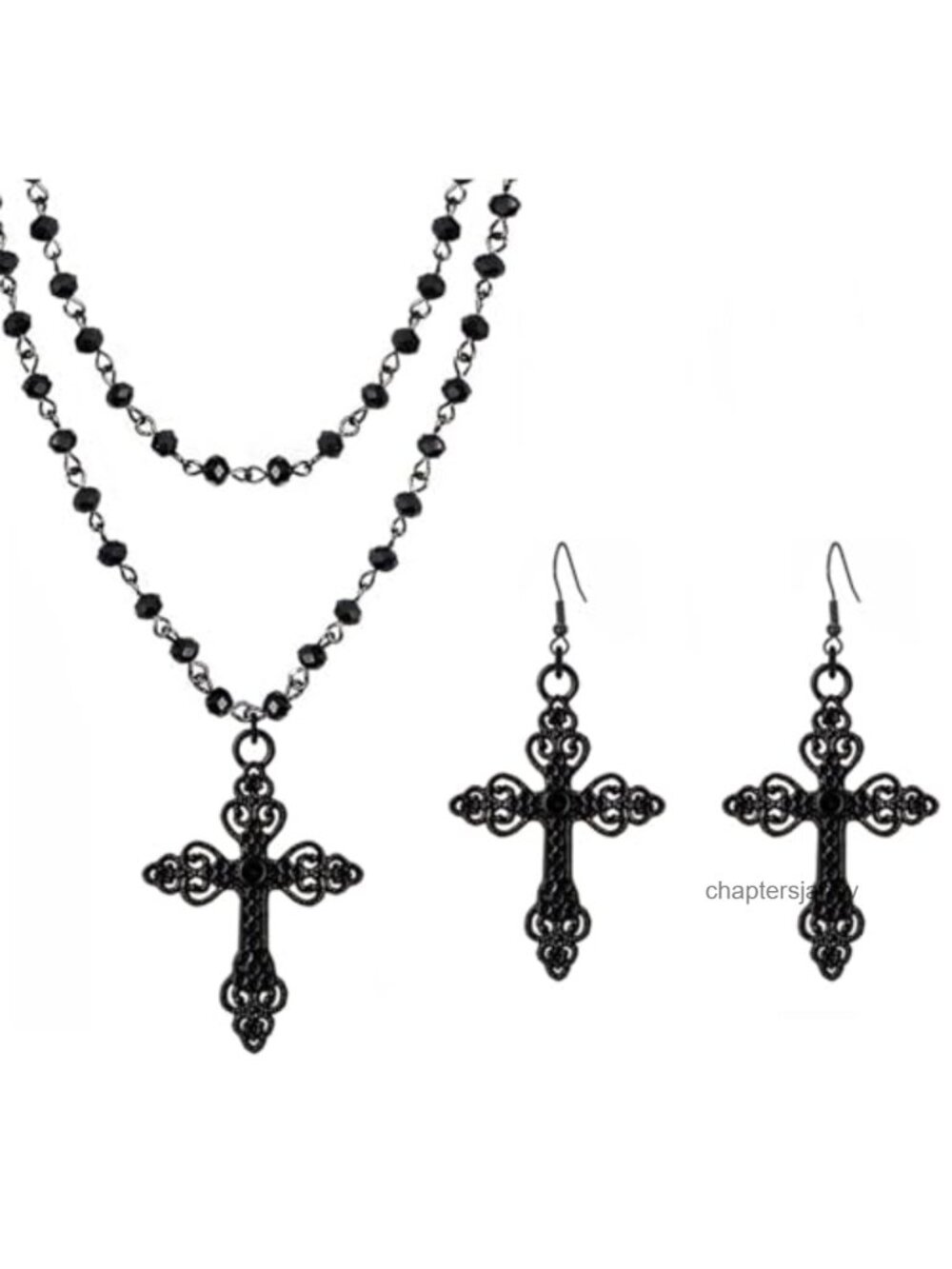 Gothic Cross Necklace and Earrings Set for Women Halloween Cosplay Jewelry